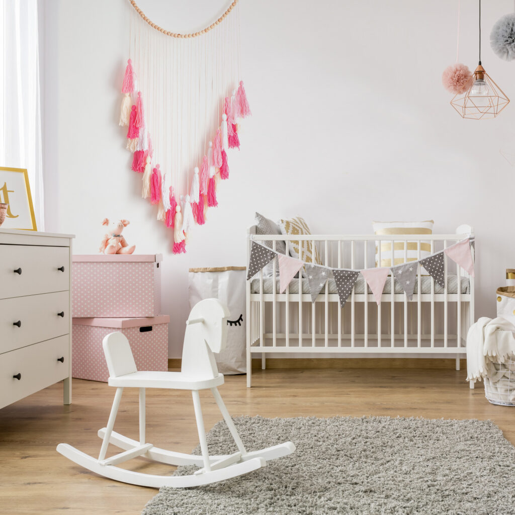 Pink and White Wall Hanging Tassel Tapestry, Perfect for Pink Room Aesthetics.